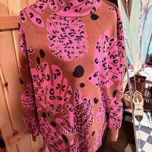 Fate Pink and Brown Leopard Turtleneck Sweater